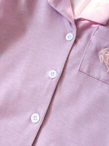 SHEIN 2件套女婴优雅纯紫色长袖上衣和裤子睡衣套装 - 紫色 - 查看 6