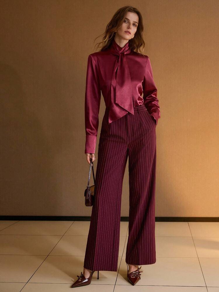 SATIN TIE NECK BLOUSE