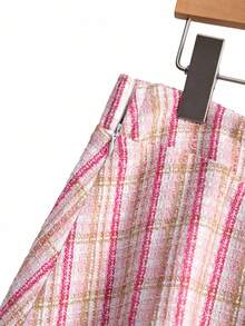 GlowEve CURVE 大码优雅粗花呢格子 A 字裙 - 粉色 - 查看 4