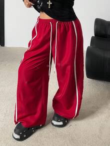 POPSWAY Plus Size Fashionable Casual Sports Cargo Pants - Burgundy - View 1