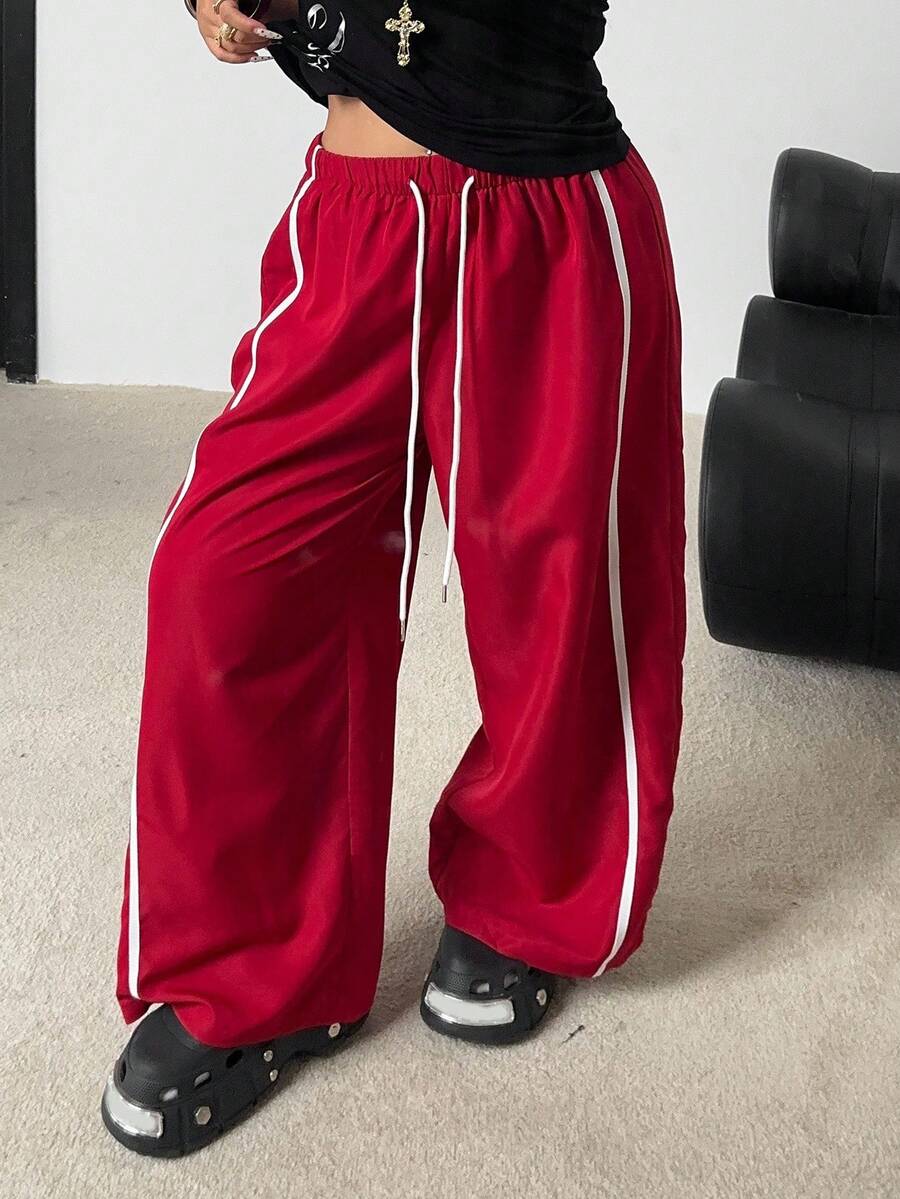 POPSWAY Plus Size Fashionable Casual Sports Cargo Pants - Burgundy - View 1