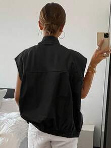 Livesso Women's Loose Fit Solid Color Zip-Up Jacket With Pockets,Fall Clothes Vest