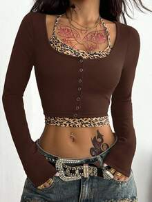 Coolane 女士基本款系带吊带背心短款假两件 T 恤