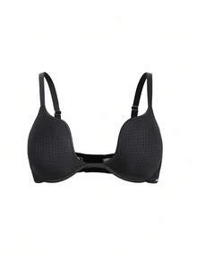 DesireSculpt Plus Size Black Lace Patchwork Cup Bra, Lift - Black - View 3
