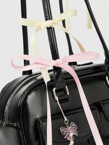 ROMWE Kawaii Sac à bandoulière/sous-bras rétro mignon pour femmes avec motif à carreaux, nœud papillon et décoration en forme de cœur de cerise. Sac Boston à plusieurs poches pour l'épaule