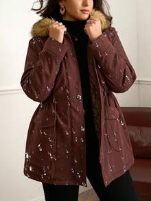 Chikora 大码女式加厚保暖棉质外套（仿毛皮），适合秋季、冬季、外出、工作、办公室等各种场合，也适合商务女性穿着。 - 棕色 - 查看 8