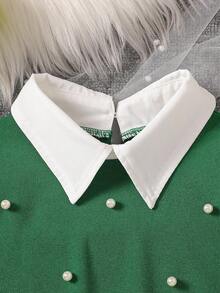 SHEIN Elladie kids 女童宽松有领二合一运动衫 - 綠色 - 查看 7