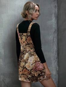 SHEIN Unity Váy ngắn Jacquard thêu hoa văn thời trang thu đông cho nữ, váy ngắn Jacquard cỡ lớn cho nữ - màu nâu - Xem 2