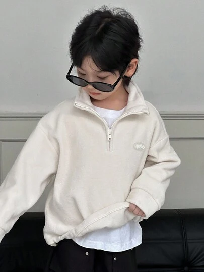 DAZY 儿童秋季服装，男童休闲宽松卫衣，硅胶标签，简约秋季风格