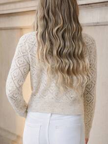 Solivie Autumn Women's French Elegant Knitted Cardigan Sweater Jacket, Classic Versatile Short Perforated Knitwear Cardigan, Autumn/Winter Women Knit Cardigan Button Up Cardigan Knitted Cardigan For Women Winter Clothes For Women Apricot Sweater Contains Wool