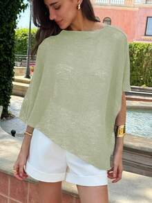 Aloruh 全新时尚杏色百搭针织提花镂空连体挂脖披肩领多穿度假风轻薄罩衫披肩上衣 - 薄荷綠 - 查看 3