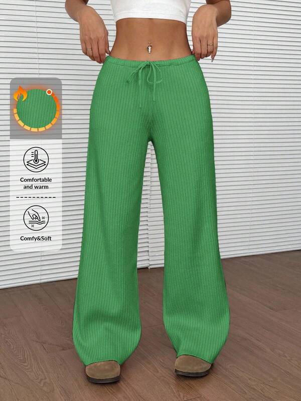 EURMUSE Pantalon en tricot ample à taille resserrée par cordon, jambes larges, couleur unie, décontracté pour femmes