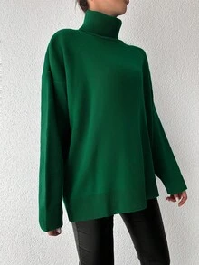 Women's Solid Color Turtleneck Casual All-Match Long Sleeve Pullover Sweater