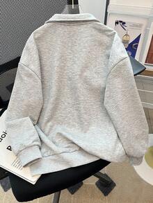 青少年女孩休闲基本款半拉链高领混色灰色运动衫秋冬女童服装 - 淺灰色 - 查看 3
