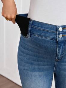 SHEIN Jeans de maternité décontracté slim fit lavés - Bleu azur - Voir 7