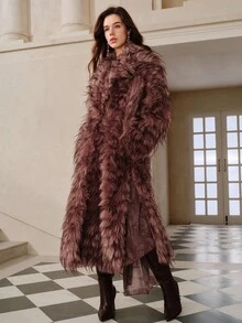 Savoree Áo khoác dài cổ lông giả thời trang - Xem 4