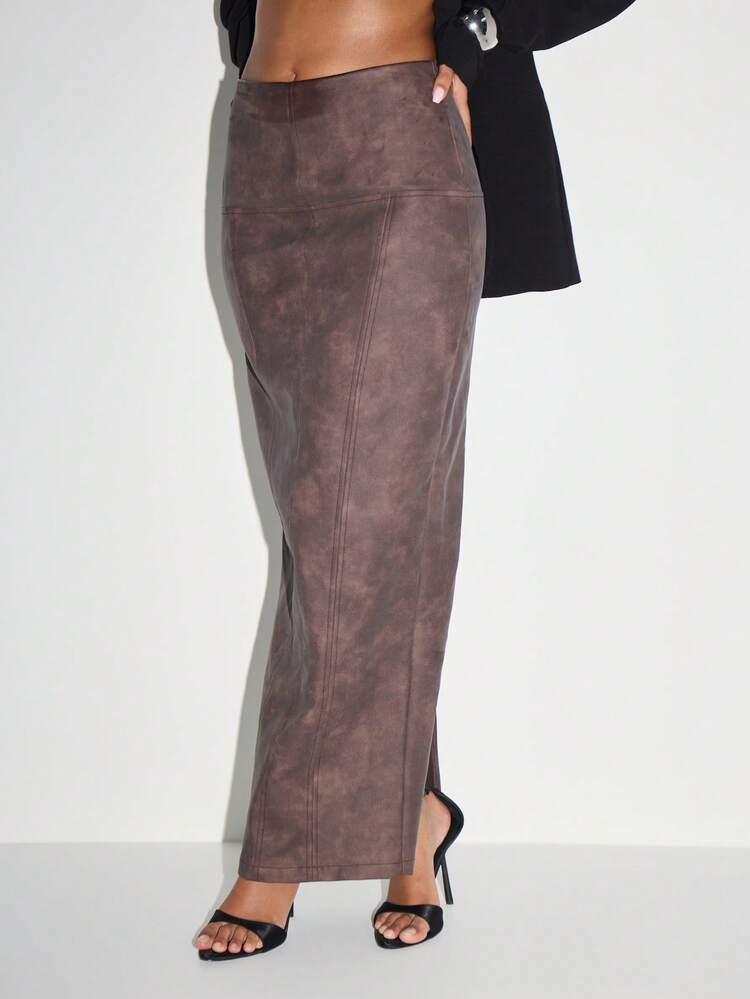 KIZN Vegan Leather Maxi Skirt With Side Split