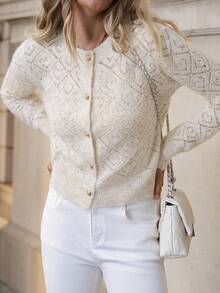 Solivie Autumn Women's French Elegant Knitted Cardigan Sweater Jacket, Classic Versatile Short Perforated Knitwear Cardigan, Autumn/Winter Women Knit Cardigan Button Up Cardigan Knitted Cardigan For Women Winter Clothes For Women Apricot Sweater Contains Wool