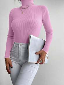 Maglione a collo alto in tinta unita con maniche lunghe, alla moda per l'autunno/inverno, per donne