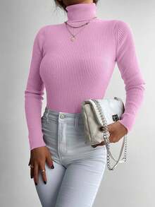 Maglione a collo alto in tinta unita con maniche lunghe, alla moda per l'autunno/inverno, per donne