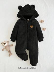 Cozy Pixies Baby Boy Cartoon Rabbit Ear Hooded Thick Jumpsuit Baby Casual Zipper Jumpsuit Warm Jumpsuit For Baby Boy Baby Fleece Jumpsuit Winter Baby Clothes Baby Coat Jumpsuit - Black - View 8