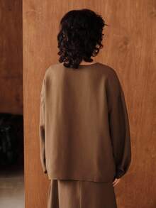 Uhlyne Uhlyne Minimalist V-Neck Casual Top, Loose H-Shaped Shirt, Batwing Long Sleeve Top With Single Pocket Design, Relaxed Long Sleeve Casual Blouse For Women