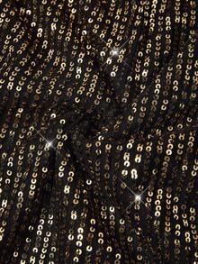 Ellevyn 女式圆领长袖网眼透明黑色天鹅绒心形领口收腰 A 字形亮片串珠面料优雅日常穿着和派对连衣裙，秋冬