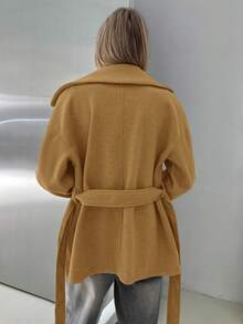 Aloruh 女士加厚驼色翻领口袋宽松大衣，适合秋冬季穿着 - 駝色 - 查看 2