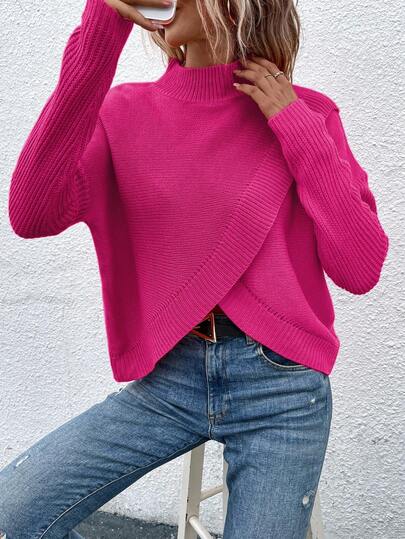 EMERY ROSE Suéter casual de mujer de unicolor, cuello alto, hombros caídos, manga larga, para otoño/invierno