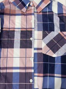 Linhara 大码女式格子袖口单排扣口袋休闲长衬衫