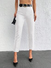 EURMUSE Solid Color Slim Fit Capri Pants With Slanted Pockets - White - View 5