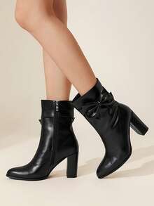 CUCCOO CHICEST Women's Autumn/Winter New Bowknot High Heel Side Zipper Ankle Boots, Versatile - Black - View 9