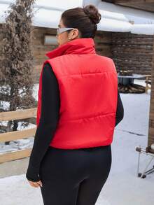 SHEIN EZwear Plus Zip  Vest Coat, For Winter Fall Autumn - Red - View 7