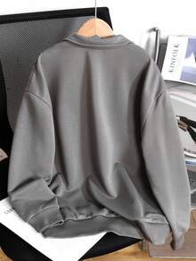 SHEIN Tween Girl Casual Basic Half-Zip High Neck Long Sleeve Sweatshirt - Grey - View 2