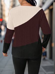SHEIN Plus Size Color Blocking T-Shirt For Spring And Autumn Graphic Tees Women Tops - Multicolor - View 2