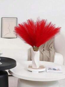 10/20/30/40pcs Artificial Grass,High. Fluffy Silk Artificial Pampas Grass Flowers. They Are Bohemian Style Decorations. They Are Suitable For Decorating Home, Living Room, Kitchen, Wedding, Vase, Bedroom, Room, Garden Home Decor Back To School Room Decor School Supplies,Fake Plants - Red - View 6
