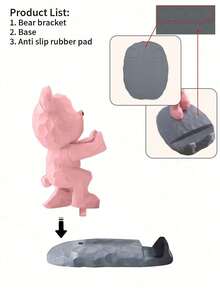 1pc Cute Phone Stand, Cartoon Bear Shaped Phone Holder, Compatible With Both Mobile Phones And Tablets, Suitable For Office Desktop, Bedside, Living Room, Study, Bedroom, Gifts Back To School - pink kicking bear - View 6