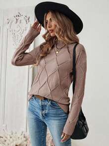 EMERY ROSE Solid Color Slim Fit Pullover Sweater, Casual For Autumn/Winter - Khaki - View 5