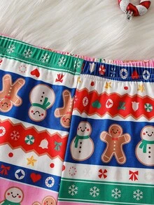2pcs Girls Cartoon Christmas Pattern Short Sleeve Shorts Snug Fit Pajama Set Kids Two Piece Set Girls Pajamas Shorts Sets Kids Christmas Pajama - Multicolor - View 7