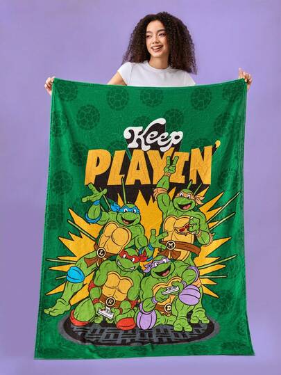 TEENAGE MUTANT NINJA TURTLES | SHEIN 1 pieza Manta de franela gruesa con estampado de dibujos animados, suave y cálida, anti-desprendimiento, adecuada para sofá, cama, siesta, disponible en varios tamaños