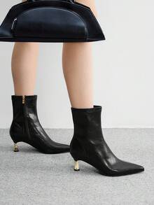 CUCCOO BIZCHIC 女士秋冬时尚尖头猫跟中跟踝靴，黑色，舒适弹力修身款，适合日常、通勤、派对等场合 - 黑色 - 查看 5