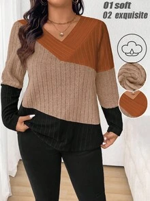 SHEIN Camiseta de talla grande con bloqueo de color para primavera y otoño, camisetas gráficas para mujeres - Multicolor - Ver 1