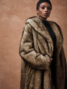 Zivah 2025 Autumn/Winter New Fluffy Long Elegant Women Faux Fur Parka Coat, Ombre Color, Long Fur Coat,Women's Winter Clothes - Brown - View 7