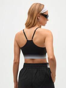 Gameset SHEIN Sport Women's Colorblock Striped Print Wireless Comfortable Sports Bra - Black - View 3