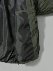 PAVTROS Men's Hooded Padded Coat With Palm Graffiti Print, Fashionable Streetwear Style Padded Coat For Autumn/Winter, Casual Daily Wear Winter Jacket Puffer Jacket Green Puffer Jacket Puffy Jacket Puffer Jacket With Hood - Army Green - View 6