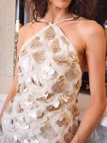 Glamine Đầm ngắn hở lưng đính sequin gợi cảm thời trang dành cho nữ - Vàng - Xem 6