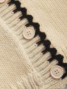Franclia Plus Size Minimalist Casual Solid Color Contrast Trim Cardigan Sweater, Autumn/Winter - Apricot - View 4