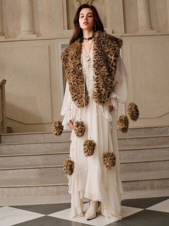 Anewsta Savoree Winter Personalized Design Chain Fur Ball Decor Fashion Vest Fluffy Shawl Jacket For Women, Women's Winter Coat, Luxury Wedding Evening Dress