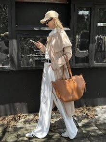 Thưa các quý cô, hãy dệt nên chiếc áo khoác gió mùa thu thanh lịch cho người đi làm - Màu Khaki - Xem 4
