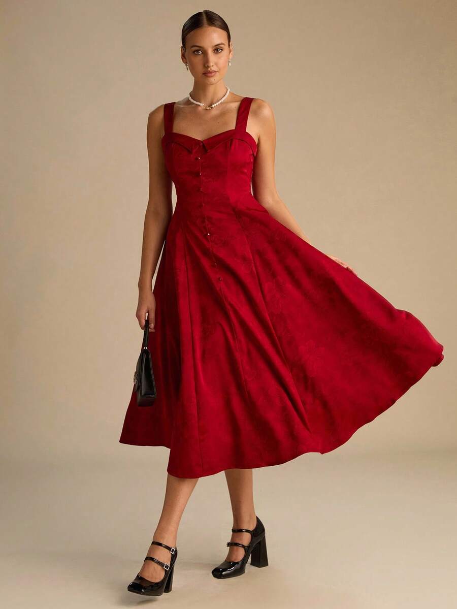 Enchnt Elegantes Partykleid mit einfarbigem Taillenmieder - Bordeaux - Übersicht 1